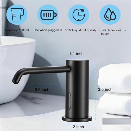 Automatic Soap Dispenser Touchless Infrared Sensor Electric Soap Dispenser | Built In Sink Liquid Dispenser Suitable For Home And Commercial Daily Use Equipped With Bottle and Pump 33.81oz/1000ml, Black - color: Liquid-black