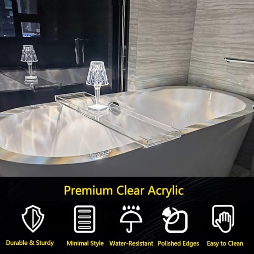 Bathtub Tray Table, Clear Acrylic, Anti-Slip Bath Caddy, 32.3 * 7.87 * 1.18in - size: 32.3" x 7.9" x 1.2"