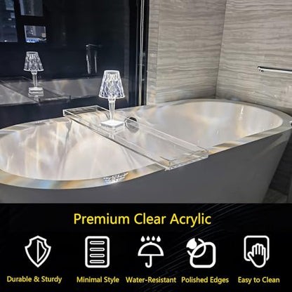 Bathtub Tray Table, Clear Acrylic, Anti-Slip Bath Caddy, 32.3 * 7.87 * 1.18in - size: 32.3" x 7.9" x 1.2"