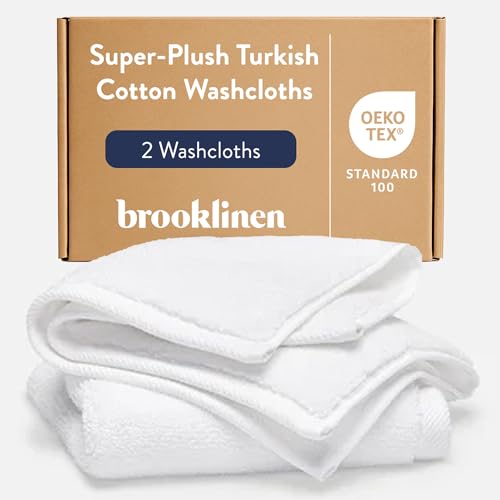 Brooklinen Super-Plush 100% Turkish Cotton Washcloths - Set of 2-770 GSM, Highly Absorbent, Machine Washable, Perfect for Home & Bathroom (13" x 13", Solid White) - color: Solid White, size: Washcloth 2-Pack