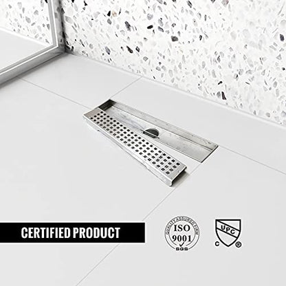 12 inch Linear Shower Drain Brushed Silver with Grate Removable | Square Hole Panel,AISI 304 Stainless Steel Fast Drainage Rectangle Hidden Shower Trench,Detachable Hair Catcher,Leveling Feet - color: Stainless Steel, size: 12 inch+No Base
