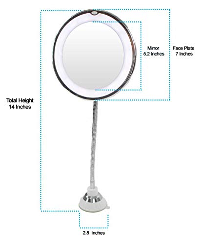 5 STAR SUPER DEALS 10x Magnifying Suction Cup Mirror with 14 LED Lights - 6.5" Bathroom Makeup Vanity Mirror with Adjustable Light, 360 Rotating Flexible Gooseneck & Power Lock
