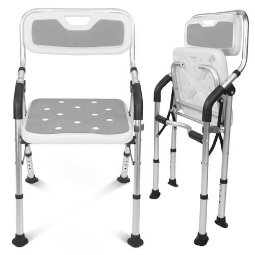 Vive Shower Chair for Elderly and Disabled - Folding Seat with Arms and Back - Foldable Bathroom Chairs for Sitting, Inside Shower - Portable for Travel - Fold Down, Collapsible, Compact & Comfortable | Foldable Bathroom Chairs for Sitting, Inside Shower