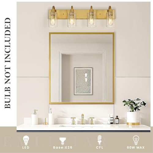 Emliviar 30 Inch Gold Vanity Light, 4-Light Bathroom Light Fixtures with Clear Glass Shade, Brushed Gold Finish, YCE237B-4W BG - color: Brushed Gold - Clear Glass, size: 4-Light