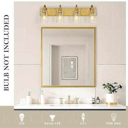 Emliviar 30 Inch Gold Vanity Light, 4-Light Bathroom Light Fixtures with Clear Glass Shade, Brushed Gold Finish, YCE237B-4W BG - color: Brushed Gold - Clear Glass, size: 4-Light