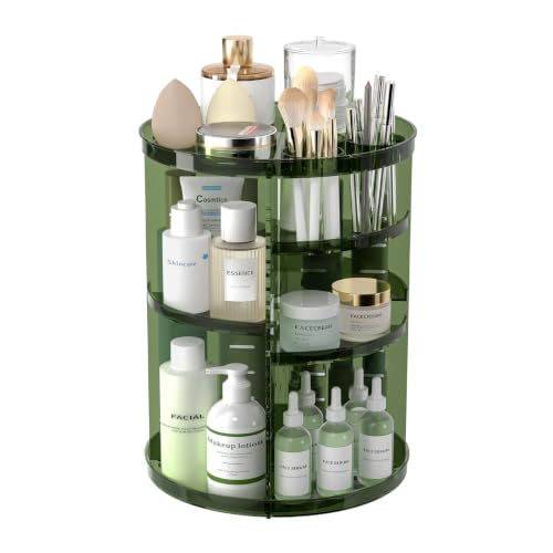 Rotating Makeup Organizer, DIY 8 Adjustable Layers Spinning Skincare Storage, Cosmetic Display Case with Brush Holder and Perfume Tray, Multi-Function Vanity Bathroom Countertop Organizer Clear Green - color: Clear Green