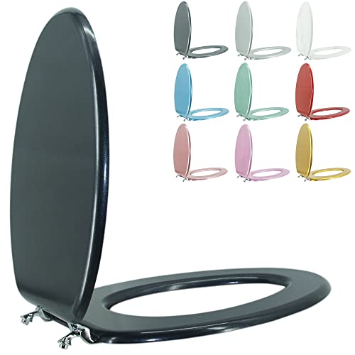 Elongated Toilet Seat Wood Toilet Seat Prevent Shifting with Zinc Alloy Hinges American Standard Size Toilet Seat Easy to Install also Easy to Clean(Elongated,Navy Black Blue) - color: Navy Blue, size: Elongated