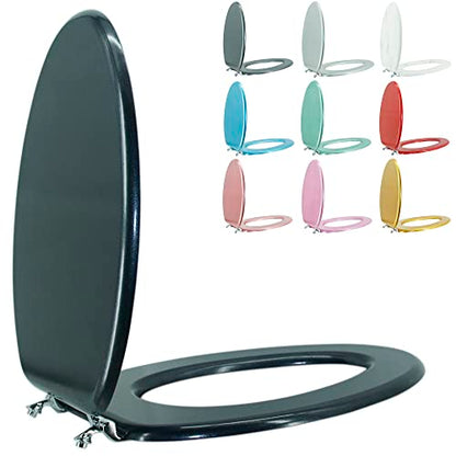 Elongated Toilet Seat Wood Toilet Seat Prevent Shifting with Zinc Alloy Hinges American Standard Size Toilet Seat Easy to Install also Easy to Clean(Elongated,Navy Black Blue) - color: Navy Blue, size: Elongated