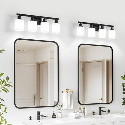 4-Light Bathroom Vanity Light, Modern Matte Black Bathroom Light Fixtures with Square Frosted Glass, Wall Sconces fixtures Over Mirror Restroom,Living Room Hallway E26 - color: Black, size: 4-Light