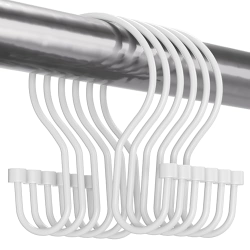 Bathway White Shower Curtain Hooks Shower Curtain Rings with Cylindrical Design, 12Pcs Metal Shower Curtain Hooks Rust Proof, Smooth Glide Double Shower Hooks Rings for Shower Curtain - color: White, style: Minimalist Shower Hooks with Cylinders