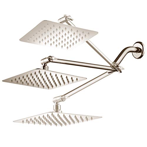 HotelSpa Giant 10" Stainless Steel Rainfall Square Showerhead with 11 inch Solid Brass Adjustable Extension Arm – Brushed Nickel Finish - color: Brushed Nickel