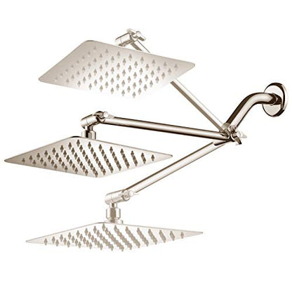 HotelSpa Giant 10" Stainless Steel Rainfall Square Showerhead with 11 inch Solid Brass Adjustable Extension Arm – Brushed Nickel Finish - color: Brushed Nickel