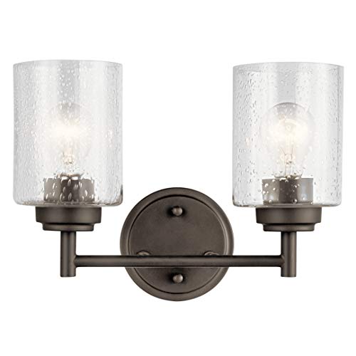 KICHLER Winslow 12.75" 2 Light Vanity Light with Clear Seeded Glass in Olde Bronze® - color: Old Bronze, size: 13"