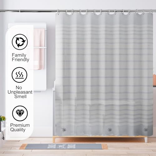 TIKABC Shower Curtain Liner, 4G PEVA Shower Liner, Plastic Waterproof Shower Curtains, 72x72 inch with Grommet Holes 3 Magnetic Weights - color: Horizontal Stripe