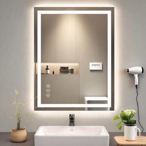 30"x36" LED Anti-Fog Memory Function Shower Mirror - Lighted Vanity Mirror with 3 Color Temperatures, Dimmable, Backlit + Front Lit, 3-Year Warranty