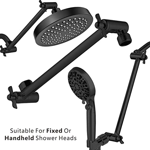 Shower Head Extension Arm - 11" Solid Brass Shower Arm with Universal Connection to Showerheads - Easily Adjustable The Height and Angle of The Rain or Handheld Shower heads (Black) - color: Matte Black