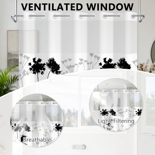 Black and White Shower Curtain with Detachable Shower Curtain Liner, Quick-Dry Fall Shower Curtains for Bathroom, No Hook Bath Tub Curtain with Vented Panel, 71x74 Inch - color: Misty Dandelion