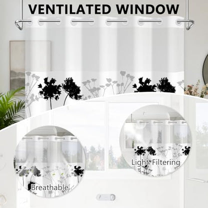 Black and White Shower Curtain with Detachable Shower Curtain Liner, Quick-Dry Fall Shower Curtains for Bathroom, No Hook Bath Tub Curtain with Vented Panel, 71x74 Inch - color: Misty Dandelion