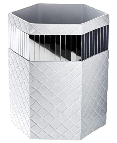 Creative Scents Quilted Mirror White Bathroom Trash Can 1.58 Gal / 6L – Decorative Waste Basket for Bathroom - Space Friendly Mirrored Wastebasket Bin, for Elegant Powder Room or Bedroom Decor - style: Trash Can