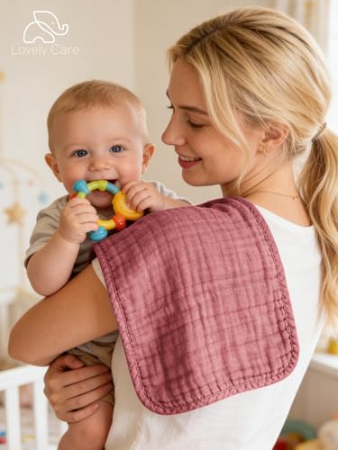 Lovely Care 12 Pack Muslin Burp Cloths 100% Cotton Muslin Cloths Large 20''x10'' Extra Soft and Absorbent Baby Burping Cloth - Rust and Teal Mix - color: Rust and Teal Mix, size: 10x20 Inch (Pack of 12)