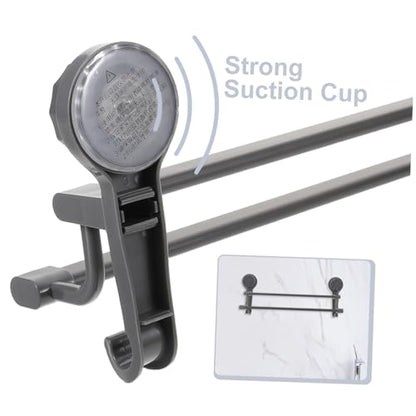 Double Towel Bar No Drill Suction Cup Bathroom Towel Rack with Dual Rods and Hook Space-Saving Wall Mounted Holder for Glass Tile Kitchen and Bath Accessories