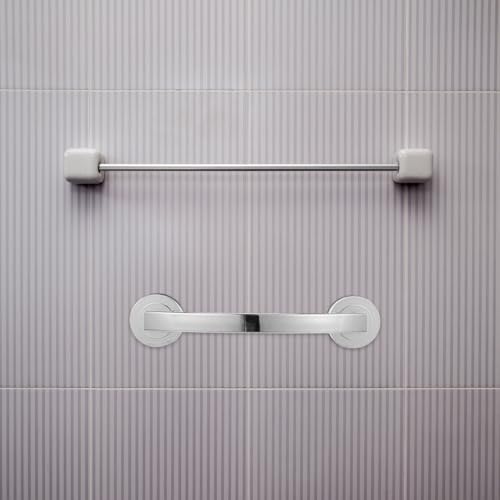Zerodeko Suction Grab Bars for Shower 12 Inch Chrome Suction Shower Handles for Elderly Bathroom Safety Handrail Wall-Mounted Silver Grab Bar for Glass Doors