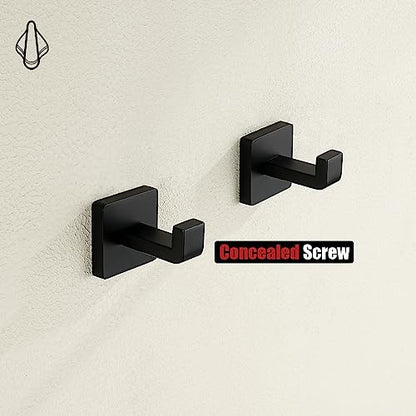 JQK Bathroom Towel Hook Black, Coat Robe Clothes Bath Wall Hooks for Kitchen Garage SUS 304 Stainless Steel Thick 0.8mm, 2 Pack Matte Black, TH250-PB-P2 - color: Matte Black