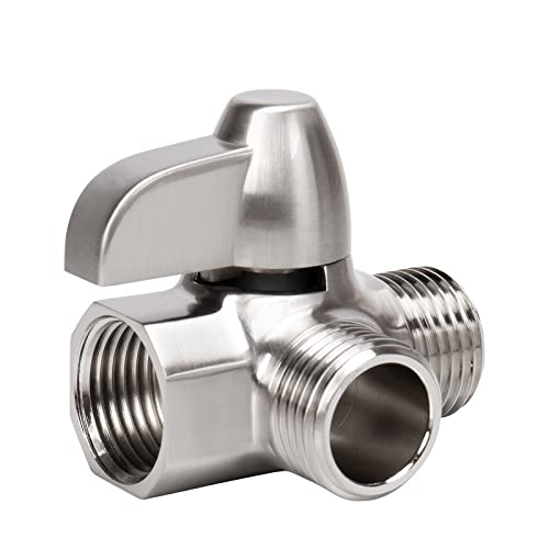NearMoon Solid Brass G1/2" Shower Arm, 3-Way Diverter Valve for Handheld and Fixed Spray Head, Bathroom Component for Showerhead Combo T-Adapter (Fixed Nut, Brushed Nickel) - color: Brushed Nickel, size: Fixed Nut