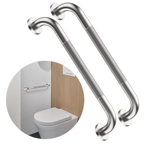 16 Inch Anti Slip Shower Grab Bar,Munzong Brushed Nickel Handicap Grab Bars | Knurled Bathroom Balance Bar Toilet Wall Rails Safety Hand Rail Support Elderly Senior Bath Handle - color: Satin Brushed Nickel, size: 16 Inch-2 Pack