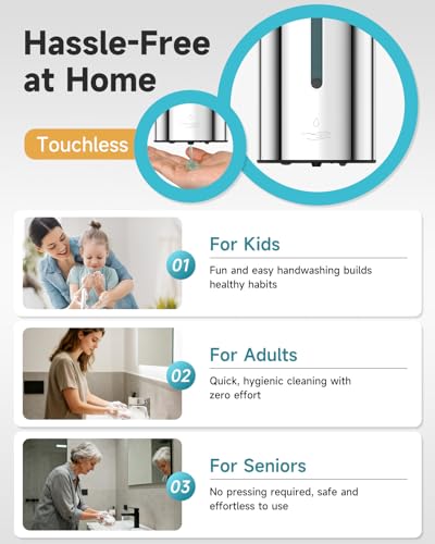 AIKE Automatic Liquid Soap Dispenser,25oz Capacity for Bathroom,Polished | No-Drill and Screw Wall Mount Install Design for Space-Saving,4*AA batteries(Not Included) Ensure Long Standby,Model AK1205E - color: Polished Stainless Steel
