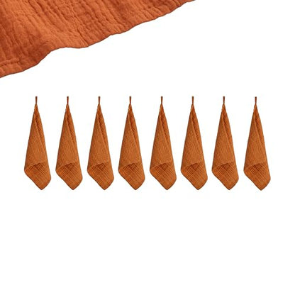Muslin Baby Washcloths for Newborns, Pack of 8, 11"x11", Super Soft Cotton, Absorbent and Gentle, Baby Cotton Wipes, Baby wash Cloths - color: Rust