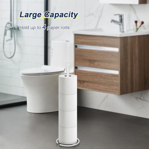 NearMoon Bath Toilet Paper Holder Stand, Freestanding Tissue Paper Storage with Reserve, Space Toilet 4 Rolls Holder for Bathroom/Kitchen Countertop-All Metal (2 Pack, White) - color: White