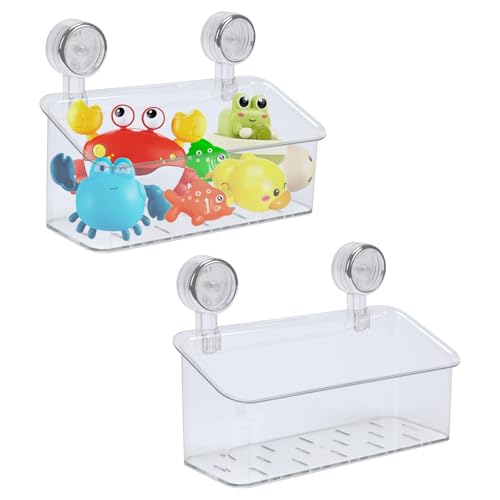 2 Pack Bath Toy Storage Organizer,Kids Bathtub Toy Holder with Drain Holes,clear Powerful Suction Shower Caddy for Bathtub,No Drilling Shower Caddy Suction Cup for Bathroom,Kitchen