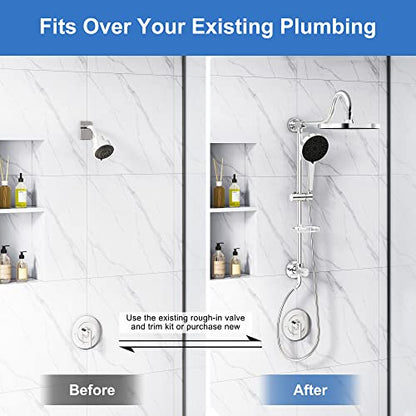 Tearel 9 Inches Rainfall Shower Head and Handheld Showerhead Combo Shower System with Slide Bar, Chrome - color: Chrome
