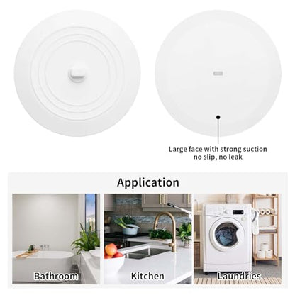 Vaincre 2PCS 5" Universal Silicone Bathtub Drain Stopper with Suction Seal | White, Leak Proof, Hair Trapping, Universal Fit, For Tub Sink Laundry Drain, Bathroom Kitchen Use, Easy Clean - color: White+white
