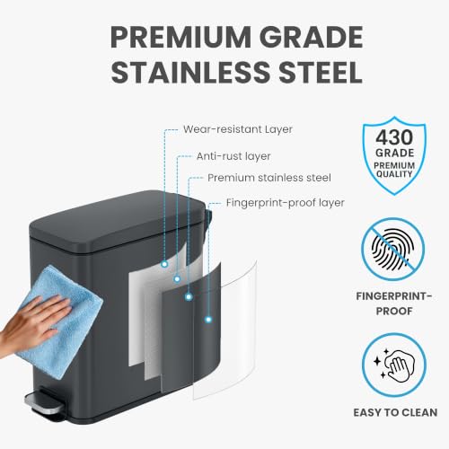 iTouchless 3 Gal Nursery Bin | Step Pedal Diaper Trash Can | Matte Grey | Wall-Hugger Shape Fits Narrow Gaps | Whisper-Quiet AirNova Damper | Matte Coating Resists Prints | Removable Liner Bucket - color: Gray