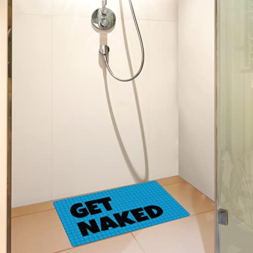 FCZ Bath Tub Mat Non Slip Shower Mat Get Naked Blue Extra Long 26.8x15 inches Rectangular PVC Mat with Suction Cups Drain Holes Machine Washable - color: Get Naked Blue