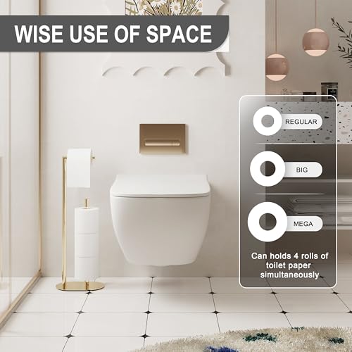 Gold Freestanding Toilet Paper Holder with Reserve for Bathroom with Weighted Base, Modern Tissue Roll Holder Stand - color: Gold