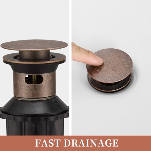 5/8 Inch Bathroom Faucet Vessel Vanity Sink Pop Up Drain Assembly Stopper | with Overflow Push & Seal Copper by Homevacious - color: Copper, style: With Overflow