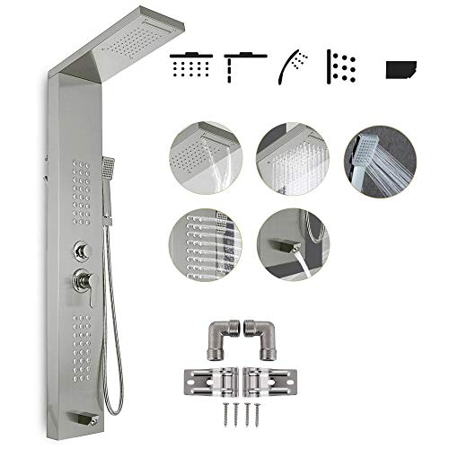 Rainfall Shower Panel Tower Stainless Steel Multi-Function Shower Panel System with Body Massage Jets Tub Resort