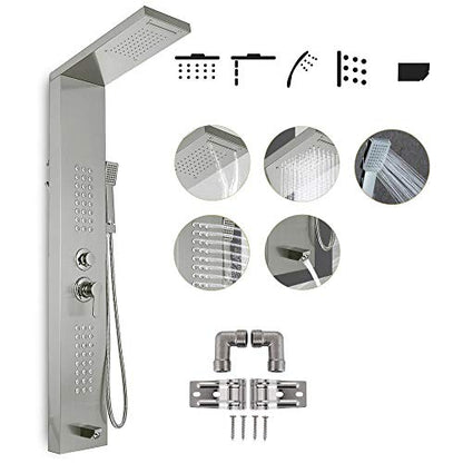 Rainfall Shower Panel Tower Stainless Steel Multi-Function Shower Panel System with Body Massage Jets Tub Resort
