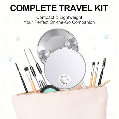 LED Lighted Tweezers & 40X Magnifying Mirror with Suction Cup Set, 2 in 1 No-Hands Makeup Mirror with Light and Precision Light Up Tweezers(Silver) - color: Silver