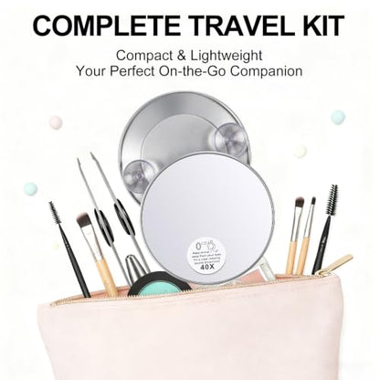 LED Lighted Tweezers & 40X Magnifying Mirror with Suction Cup Set, 2 in 1 No-Hands Makeup Mirror with Light and Precision Light Up Tweezers(Silver) - color: Silver