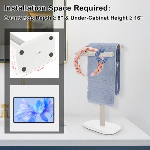 Livabber Standing Hand Towel Holder, 304 Stainless Steel Hand Towel Rack Stand with Heavy Marble Base, Bath Accessories, Towel Ring for Bathroom Kitchen Countertop, 14 Inch (Brushed Nickel) - color: Brushed Nickel