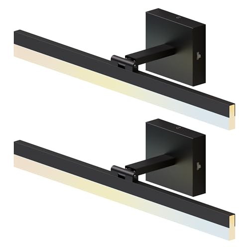 ZAGO 24 Inch Bathroom Vanity Light Fixtures Over Mirror - LED Modern Rotational Wall Mounted Adjustable Hardwired Picture Lighting Bar with 5CCT Switchable, ETL & Damp Rated, Black, 2-Pack - style: Adjustable-Black