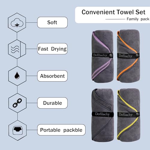 Dofilachy 4 Pack Camping Towel - Camping Towels Quick Dry Towel Microfiber Travel Sports Towel for Camp Bath Beach Swim, Large 24” x 48” - color: Black-4