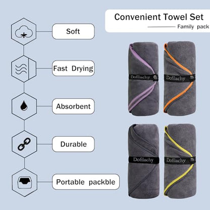 Dofilachy 4 Pack Camping Towel - Camping Towels Quick Dry Towel Microfiber Travel Sports Towel for Camp Bath Beach Swim, Large 24” x 48” - color: Black-4