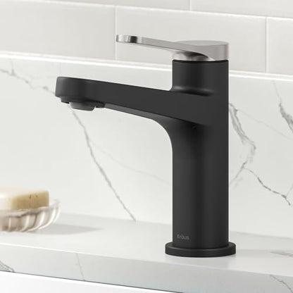 KRAUS Indy Single Handle One Hole Bathroom Sink Faucet in Spot-Free Brushed Nickel/Matte Black, KBF-1411SFBNMB - color: Spot Free Brushed Nickel/Matte Black, style: Basin + Pop-Up Drain