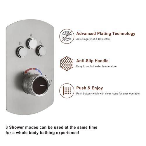 MONDAWE 12 Inch Ceiling Mounted Shower System in Brushed Nickel, 3-Function Shower Faucet Set with Rainfall Dual Shower Head and High Pressure Handheld Spray, All Function Can be Used At the Same Time - color: Brushed Nickel