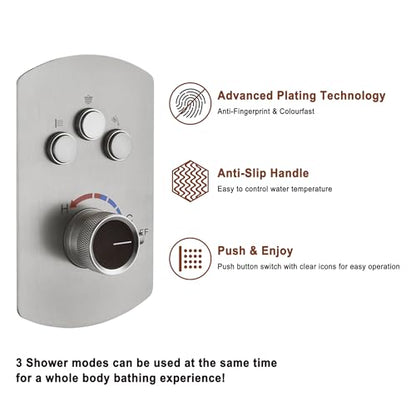 MONDAWE 12 Inch Ceiling Mounted Shower System in Brushed Nickel, 3-Function Shower Faucet Set with Rainfall Dual Shower Head and High Pressure Handheld Spray, All Function Can be Used At the Same Time - color: Brushed Nickel